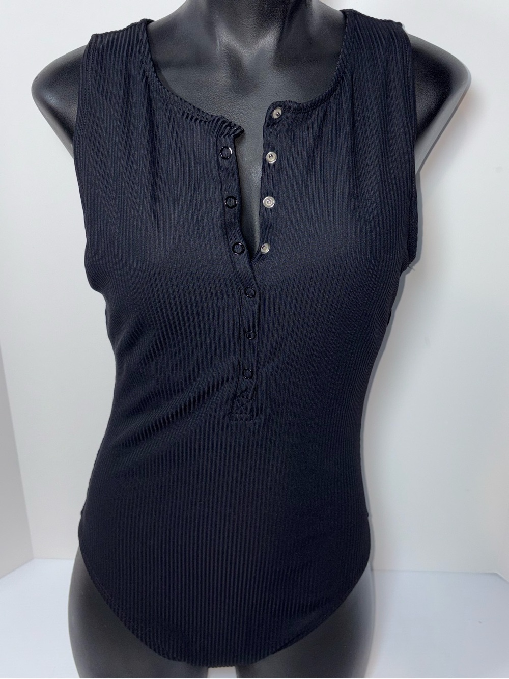 Andie Swim Black Ribbed Snap-Front One-Piece Swimsuit / Bodysuit - Size Small